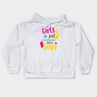 Girls Just Wanna Have Sun, Pineapple, Cocktail Kids Hoodie